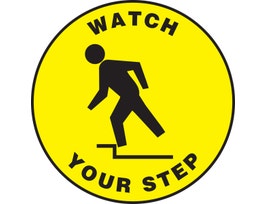 Slip-Gard Floor Sign, Watch Your Step (w/Tripping Graphic), 17" Round, EA