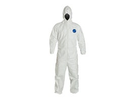 Tyvek® 400 Coverall, Respirator Hood, Elastic Wrists, Ankles and Waist, Serged Seams, Comfort Fit, White, LG