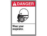 ANSI Sign, Danger-Wear Your Respirator, 14" x 10", Plastic