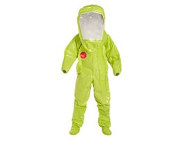 Tychem® 10000 Encapsulated Level B Suit. Expanded Back, Front Entry. Standard Visor,  Elastic Wrists. Attached Socks. Taped Seams. Lime Yellow. LG