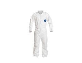 Tyvek® 400 Coverall. Collar. Snap Front,Open Wrists and Ankles. Elastic Waist. Serged Seams. White. 2X