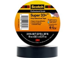 Scotch® Super 33+ Vinyl Electrical Tape, 3/4 in x 66 ft, 1-1/2 in Core, Black, 10 rolls/carton, 100 rolls/Case
