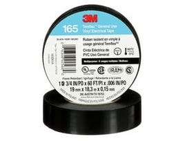 3M™ Temflex™ Vinyl Electrical Tape 165, Black, 3/4 in x 60 ft (19 mm x 18 m), 6 mil, 100 Rolls/Case