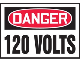 Safety Label, 3.5" x 5", DANGER 120 VOLTS, ADHESIVE VINYL, 5/PK