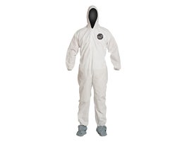 Proshield® 10 Coverall, Hooded & Booted, Elastic Wrists, Serged seams, Storm flap, White, MD