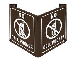 V No Cell Phones Sign, 6" H x 9" W x 4" D, Acrylic