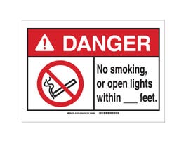 DANGER No Smoking, Or Open Lights Within___'. Sign, 7" H x 10" W x 0.035" D, Aluminum