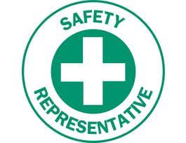 SAFETY REPRESENTATIVE Hard Hat Labels, 2" Dia, Card of 4 Labels, Green on White