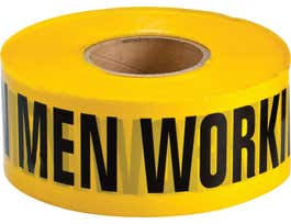 Standard Barricade Tape Roll -  Polyethylene, CAUTION MEN WORKING, Black on Yellow, 3"  x 1000'
